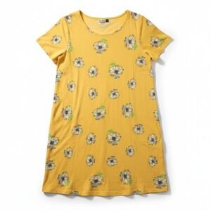 SunBay Yellow Daisy Floral Cotton Short Sleeve Pocket T-Shirt Dress, Women's XL